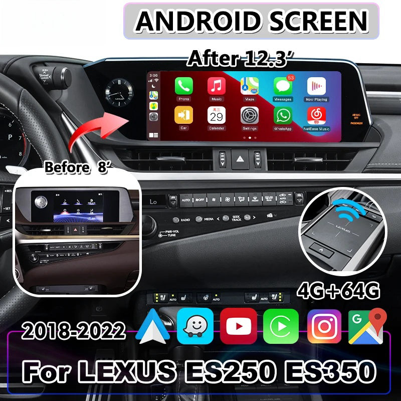 12.3 Inch Android Screen for Lexus ES250 ES300 ES350 2018-2022