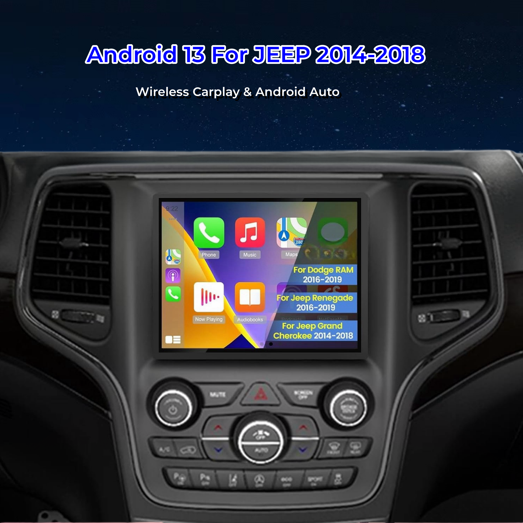 Jeep Grand Cherokee 2014-2018 HD Touch Screen Android 13 Wireless Carplay & Android Auto