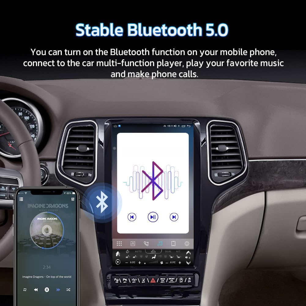 13.6 inch Jeep Grand Cherokee 2014-2022 Tesla-Style Multimedia Player GPS Navigation Wireless CarPlay Android Auto