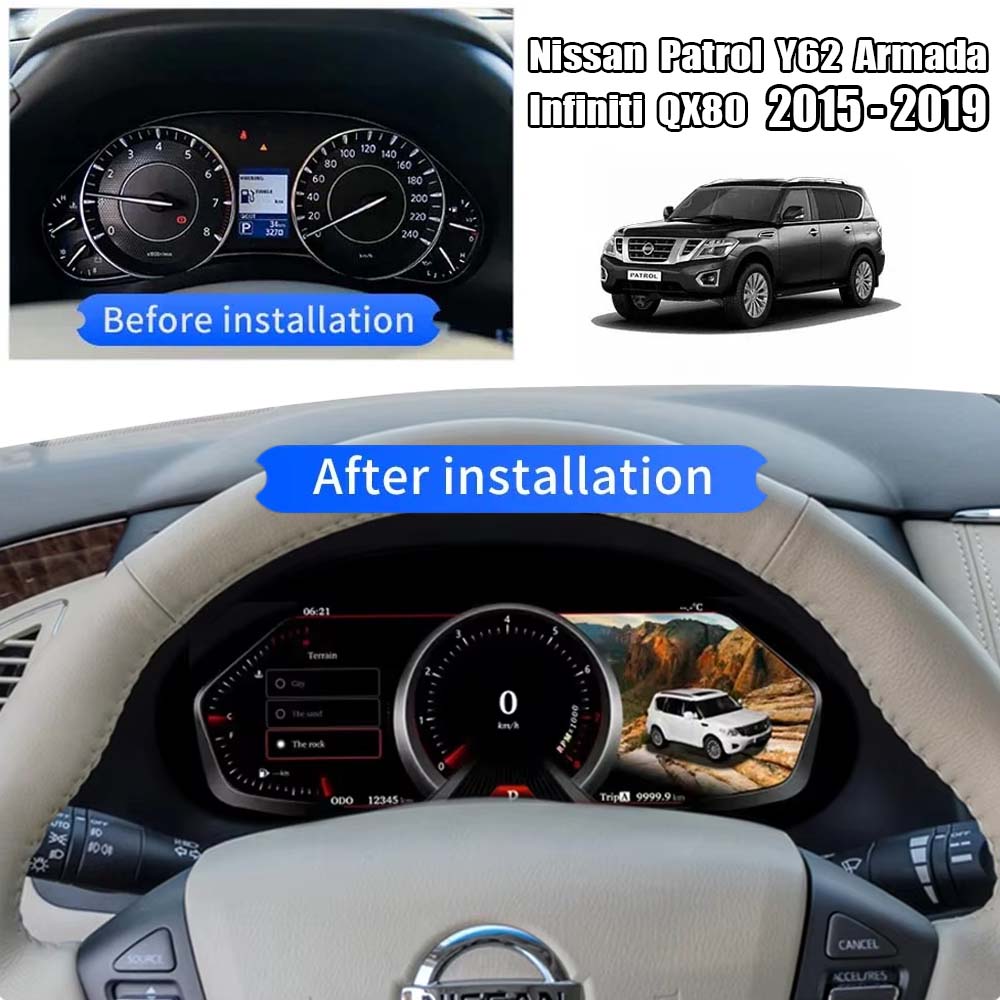 12.3" LCD Digital Cluster For Nissan Patrol Y62 Armada Infiniti QX80 2014-2019 Linux Dashboard Gauge Cluster (LHD)