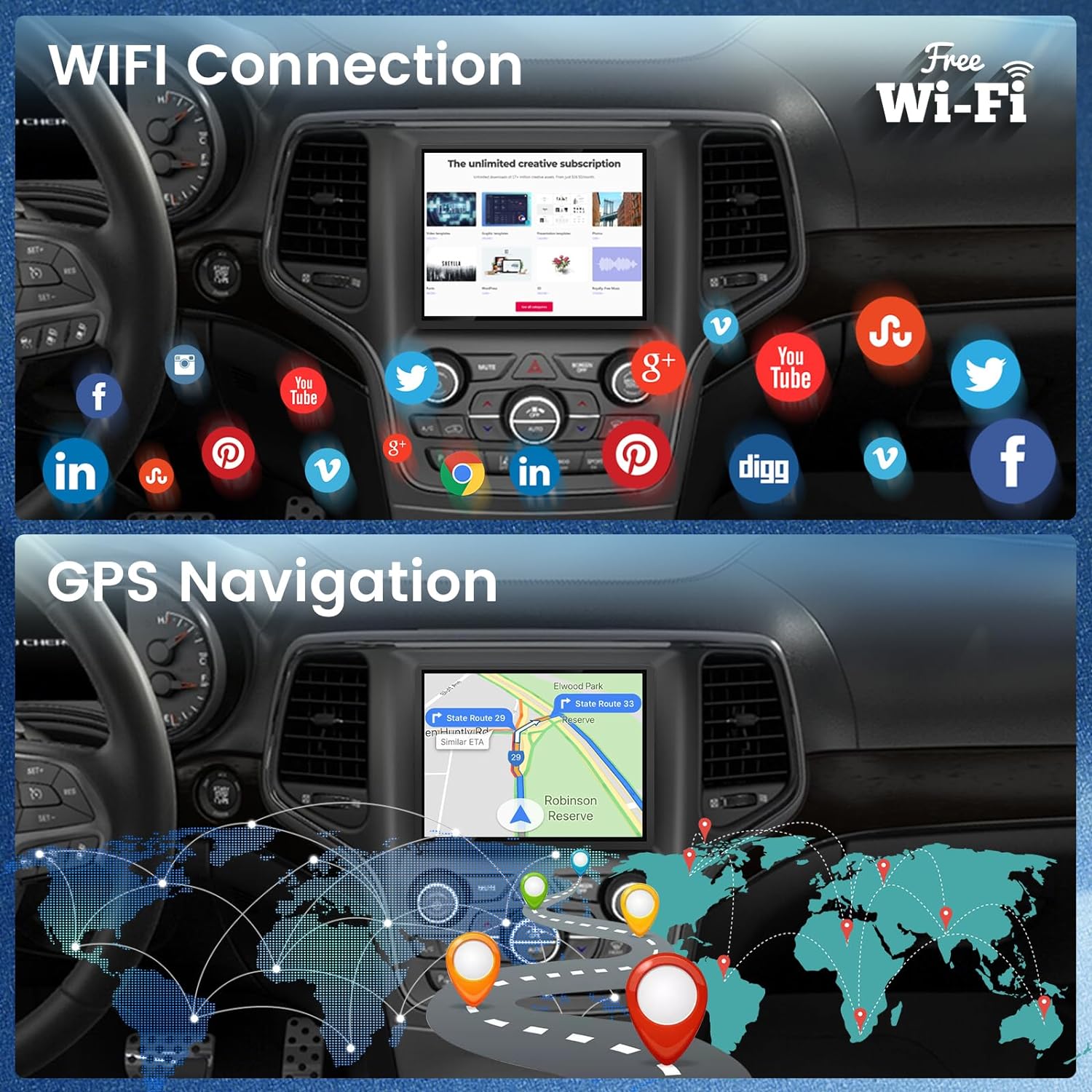 Jeep Grand Cherokee 2014-2018 HD Touch Screen Android 13 Wireless Carplay & Android Auto