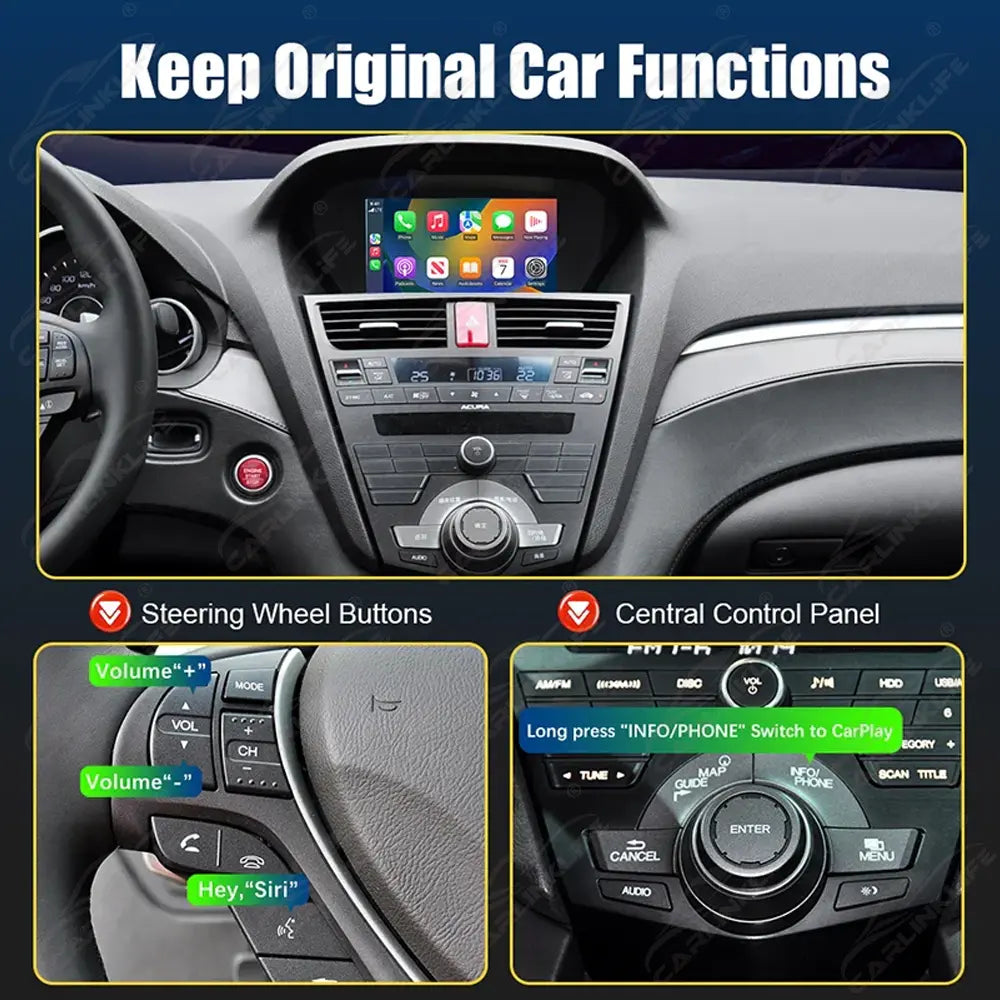 Wireless CarPlay Android Auto For Acura RDX TL ILX ZDX MDX 2007-2013 Single Screen Models CarPlay Retrofit Module