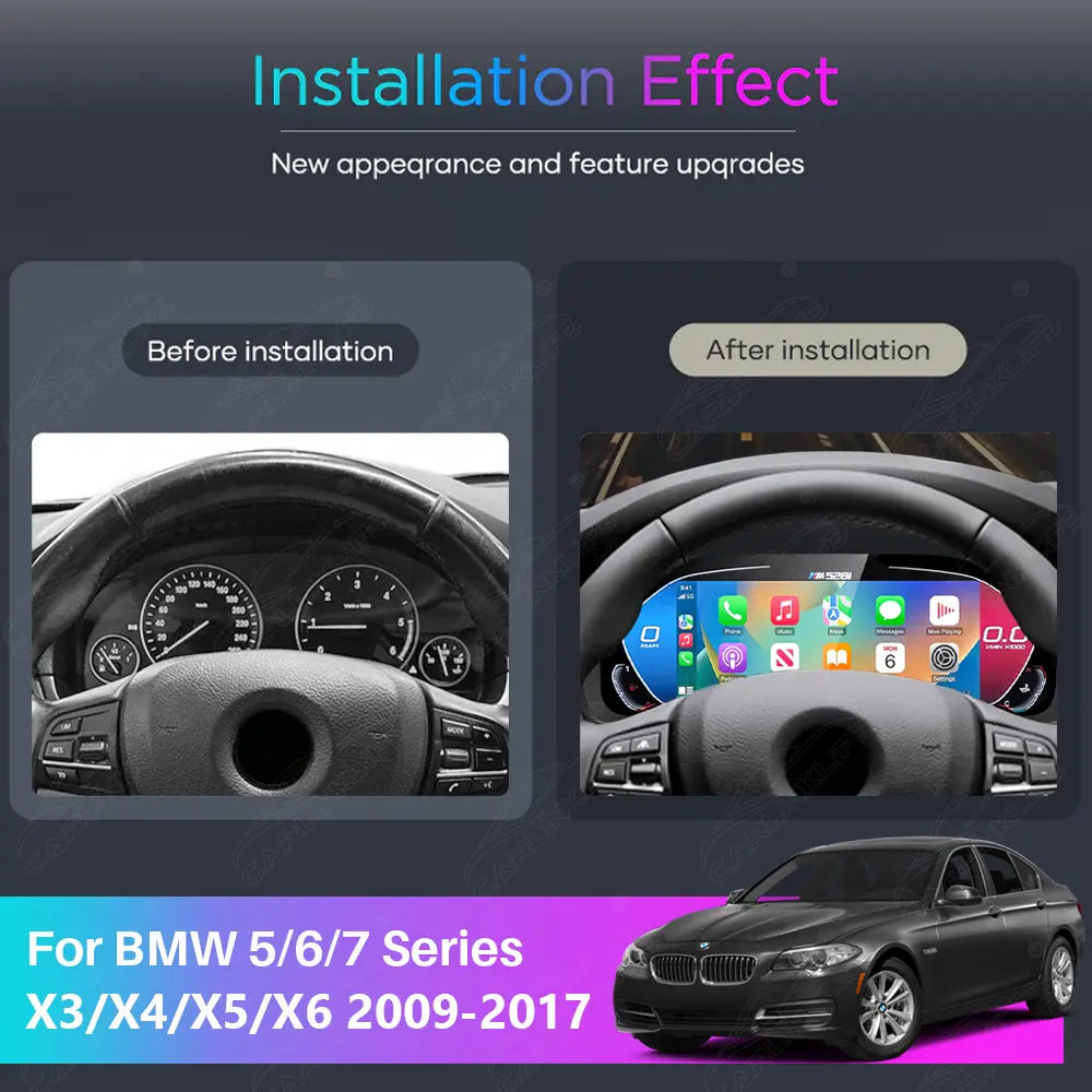 12.3" CarPlay LCD Digital Cluster For BMW 5/6/7 Series X3/X4/X5/X6 2009-2017 Linux Dashboard Gauge Cluster