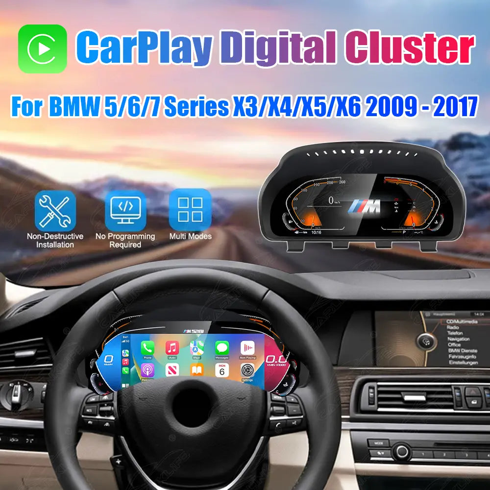12.3" CarPlay LCD Digital Cluster For BMW 5/6/7 Series X3/X4/X5/X6 2009-2017 Linux Dashboard Gauge Cluster