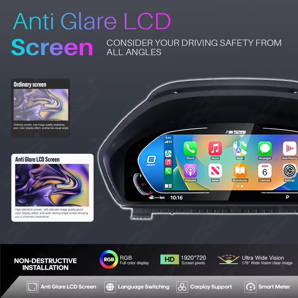 12.3" CarPlay LCD Digital Cluster For BMW 3 4 Series 2013-2020 Linux Dashboard Gauge Cluster