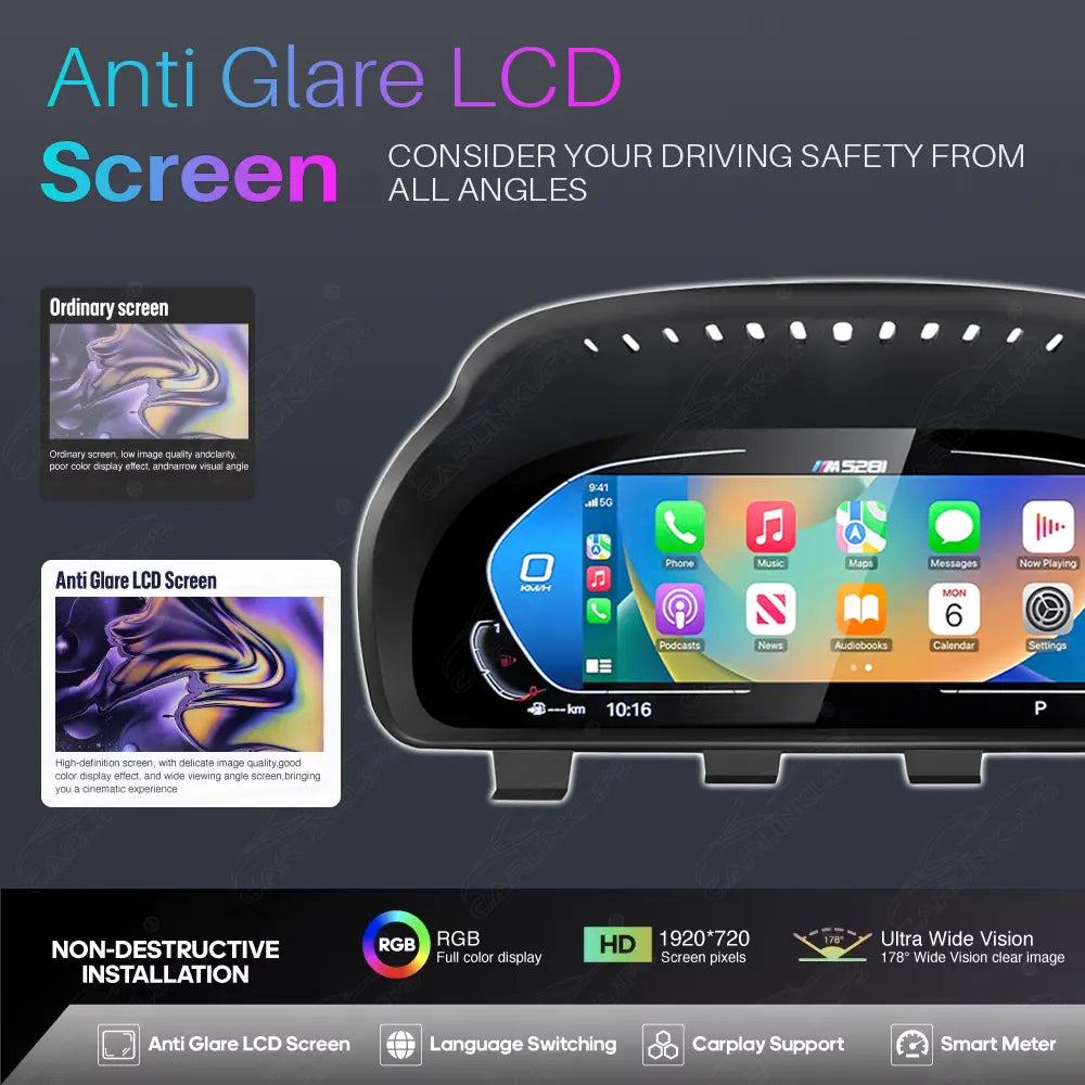 12.3" CarPlay LCD Digital Cluster For BMW 5/6/7 Series X3/X4/X5/X6 2009-2017 Linux Dashboard Gauge Cluster