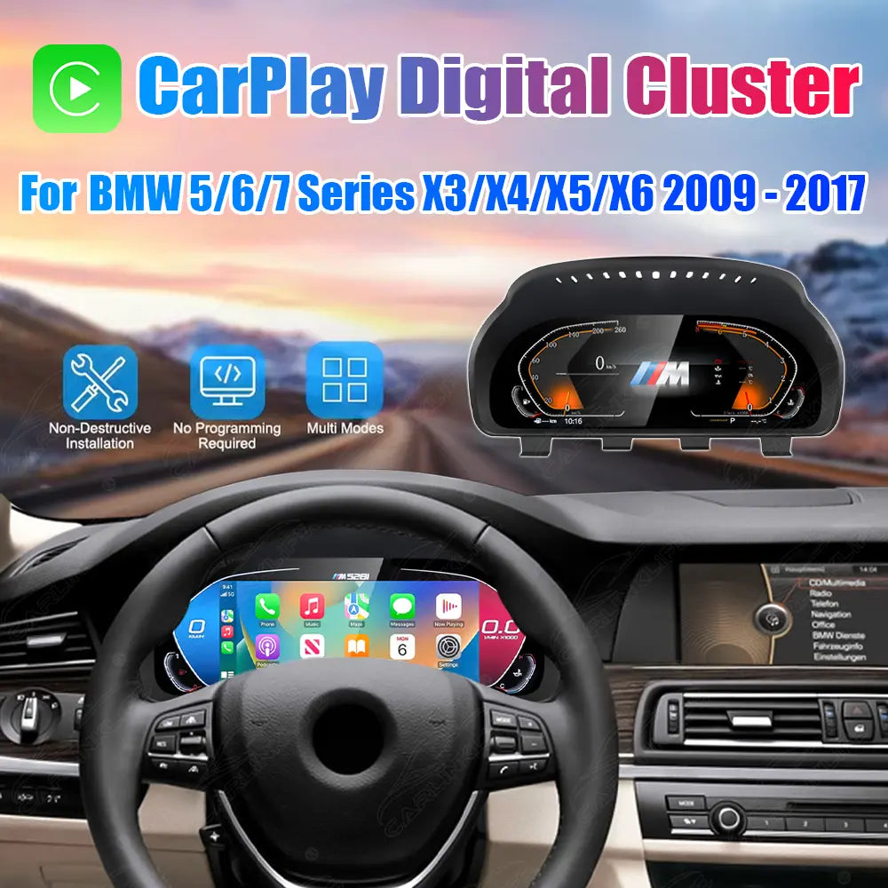 12.3" CarPlay LCD Digital Cluster For BMW 5/6/7 Series X3/X4/X5/X6 2009-2017 Linux Dashboard Gauge Cluster