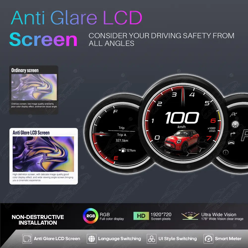 LCD Digital Cluster For MINI R & F Series 2006-2023 Linux Dashboard Gauge Cluster