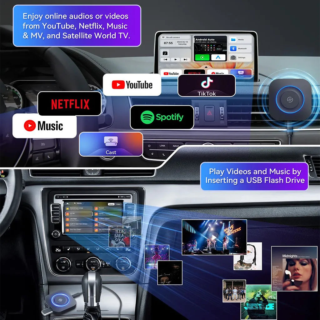 Carlinklife Magic Box - Wireless CarPlay/ Android Auto Adapter with Netflix, YouTube, GPS Navigation, Play U-Disk, HDMI - CP2Video TV AI Box