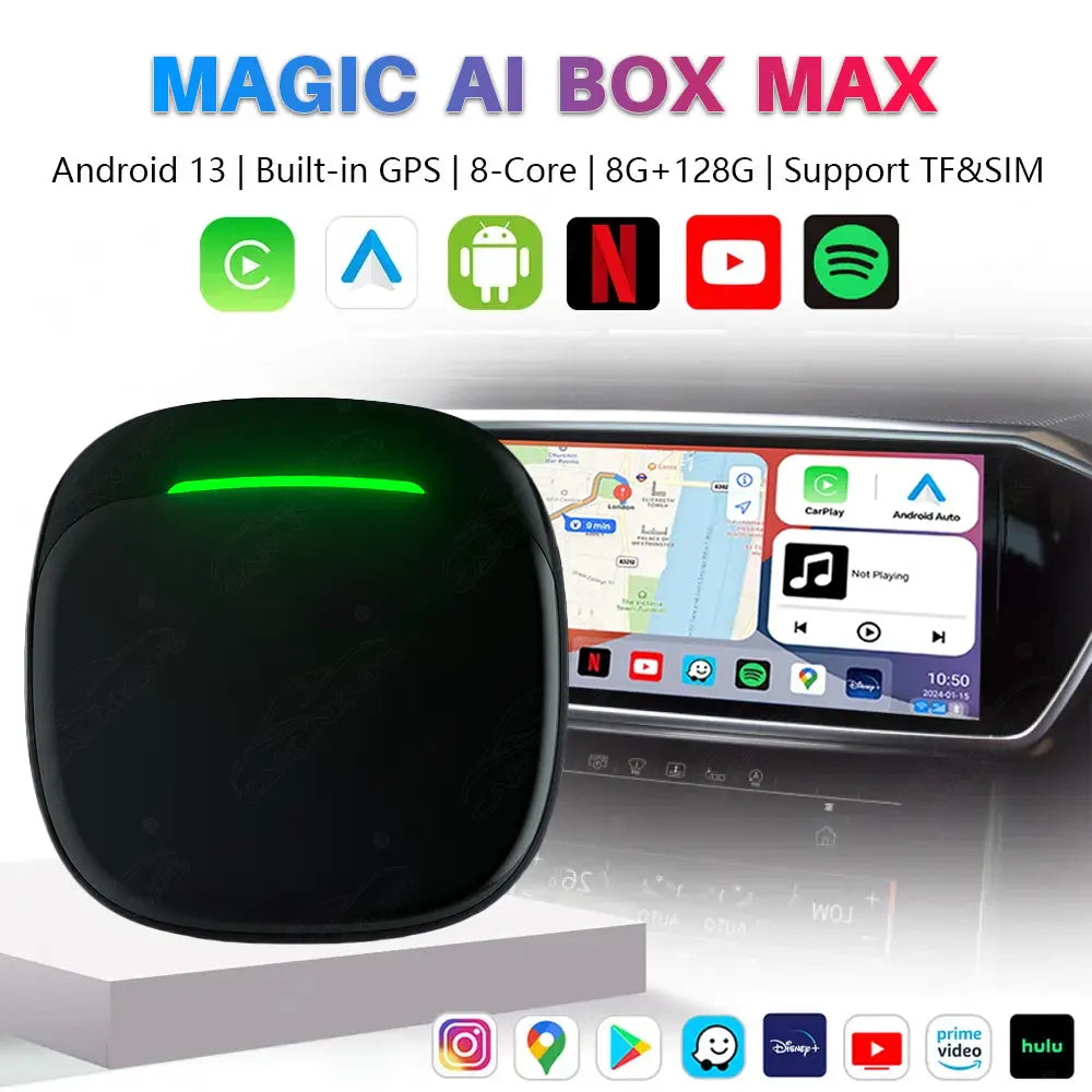 Carlinklife Magic Box 2.0 - Wireless CarPlay/ Android Auto Adapter Streaming Multimedia AI Box MAX