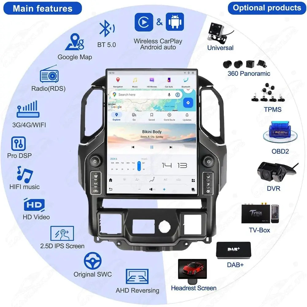 Chevrolet Silverado GMC Sierra 2019-2024 Android 13 IPS 2K Touch Screen GPS Navigation Video Player Support Carplay