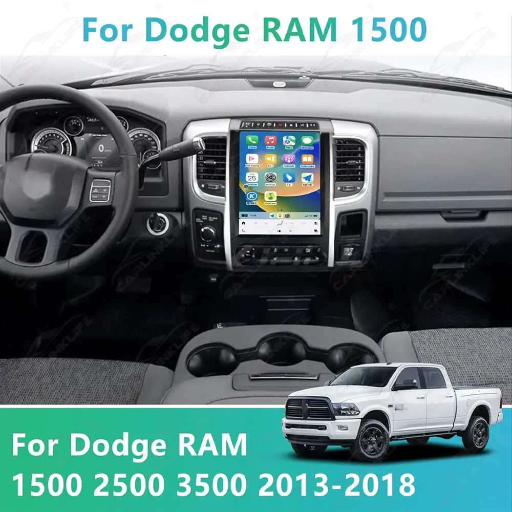 Dodge Ram 2013-2018 Stereo Replacement Tesla-Style 2K IPS Screen Built-in Carplay/Android Auto