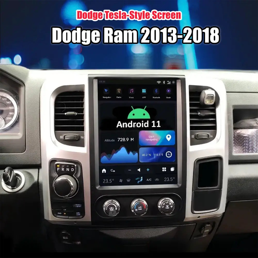 Dodge Ram 2013-2018 Stereo Replacement Tesla-Style 2K IPS Screen Built-in Carplay/Android Auto