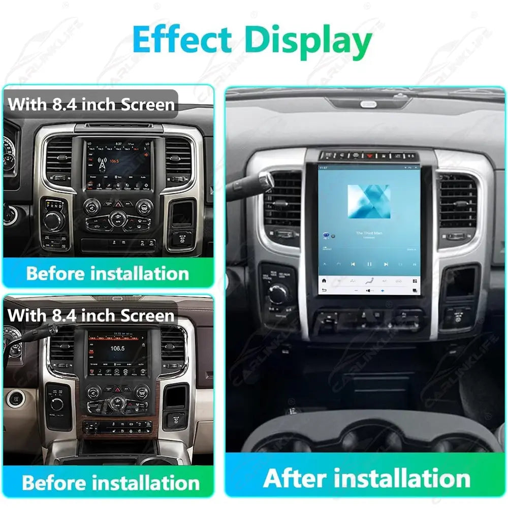 Dodge Ram 2013-2018 Stereo Replacement Tesla-Style 2K IPS Screen Built-in Carplay/Android Auto