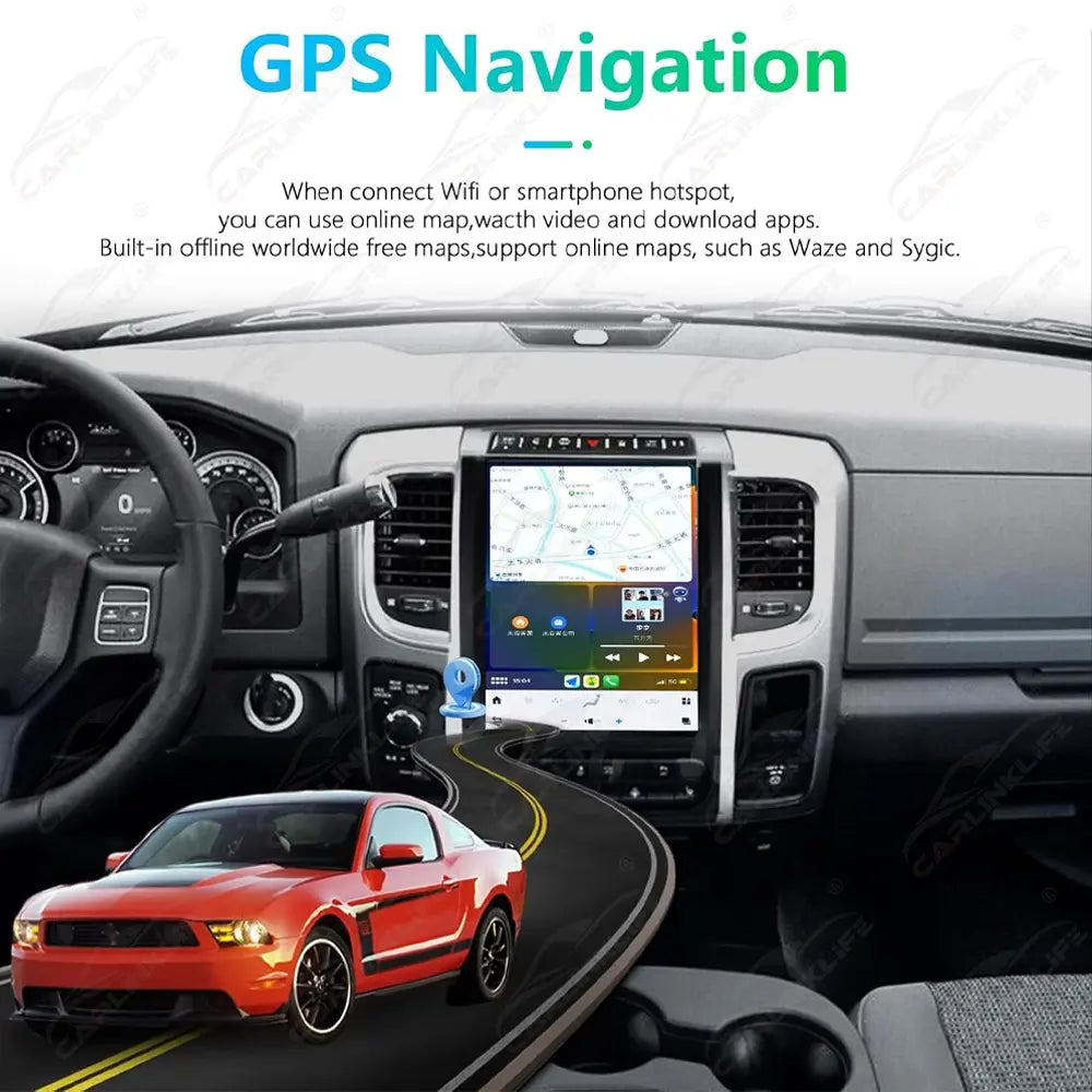 Dodge Ram 2013-2018 Stereo Replacement Tesla-Style 2K IPS Screen Built-in Carplay/Android Auto