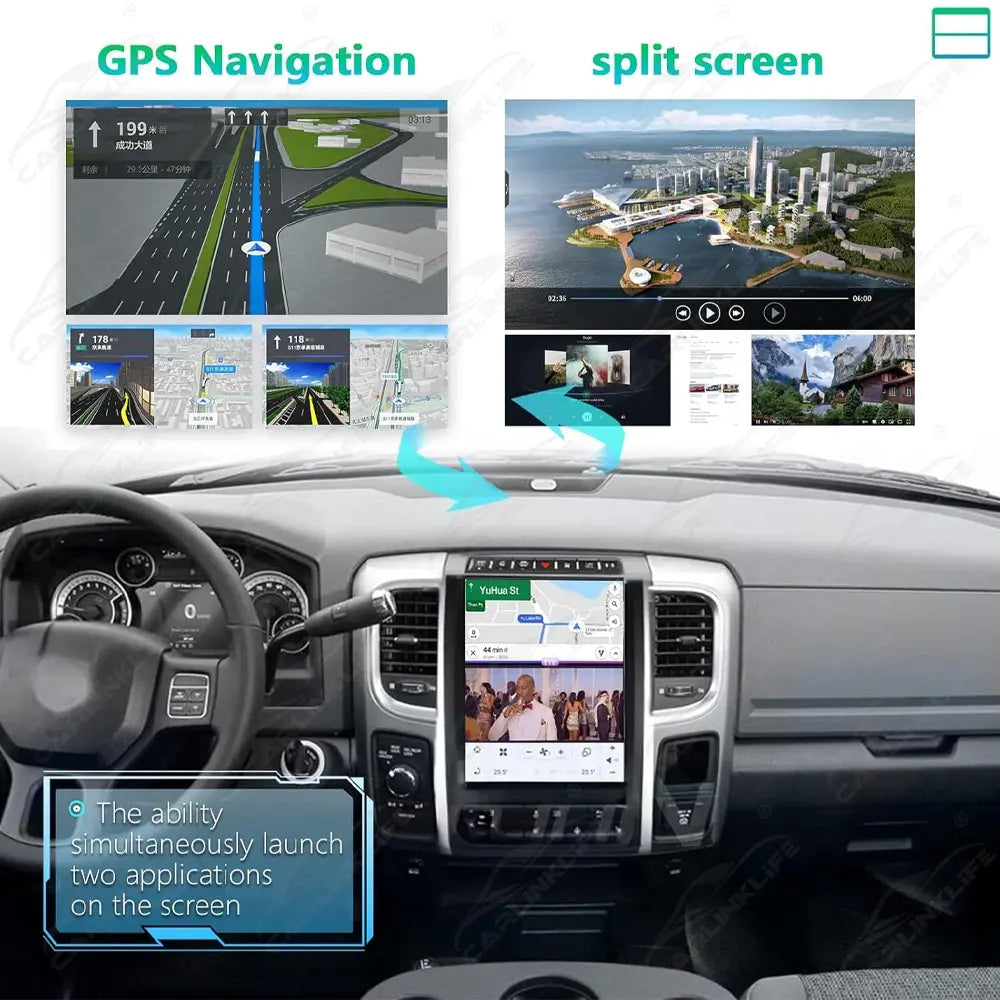 Dodge Ram 2013-2018 Stereo Replacement Tesla-Style 2K IPS Screen Built-in Carplay/Android Auto
