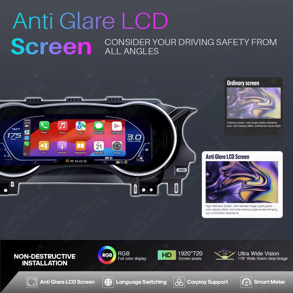 12.3" CarPlay LCD Digital Cluster For Ford Mustang 2015-2021 Linux Dashboard Gauge Cluster