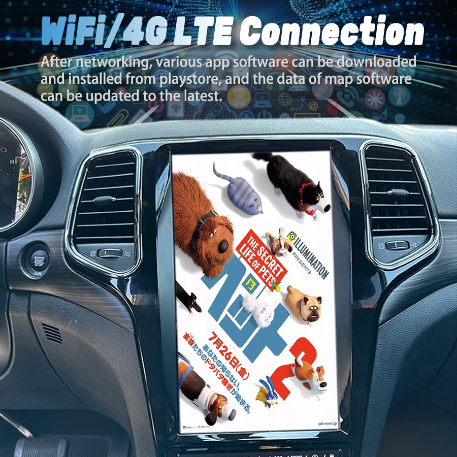 13.6 inch Jeep Grand Cherokee 2014-2022 Tesla-Style Multimedia Player GPS Navigation Wireless CarPlay Android Auto