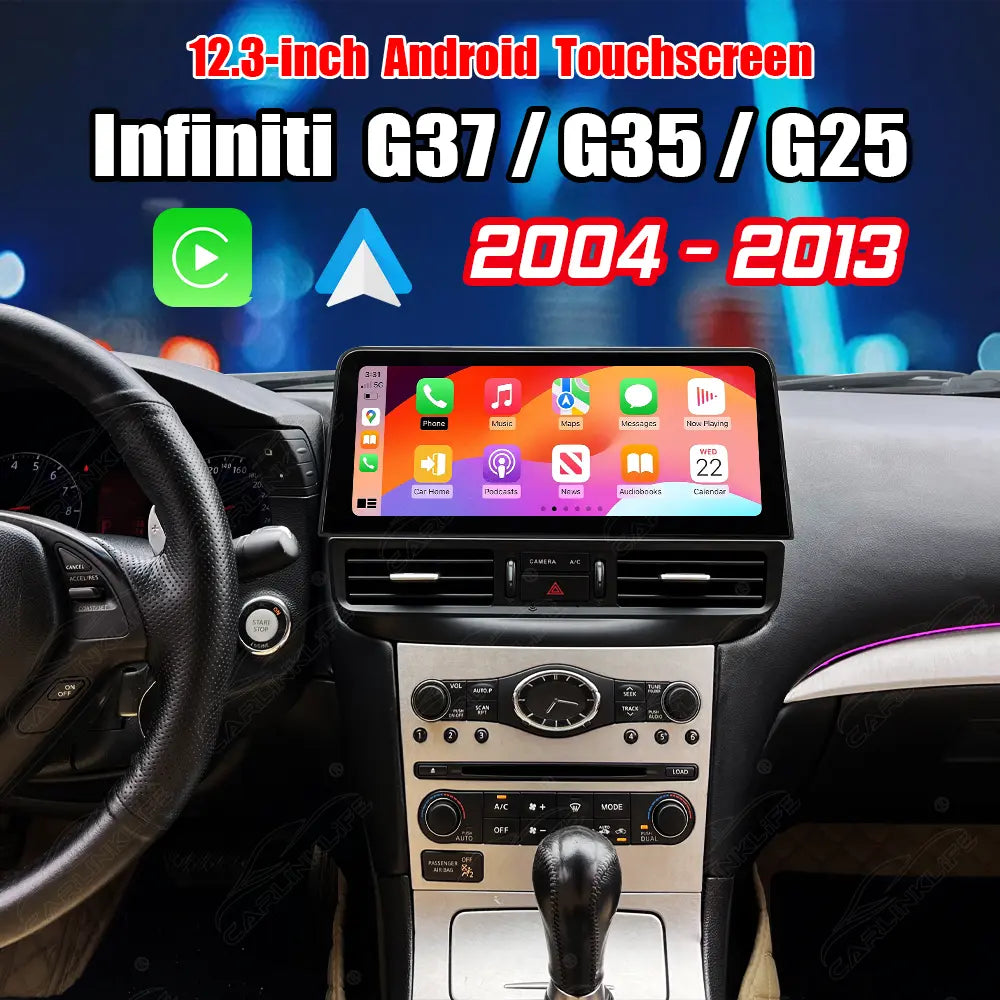 Infiniti G37 G35 G25 (2004-2013) 12.3" Android Car Screen Upgrade with Wireless CarPlay & Android Auto