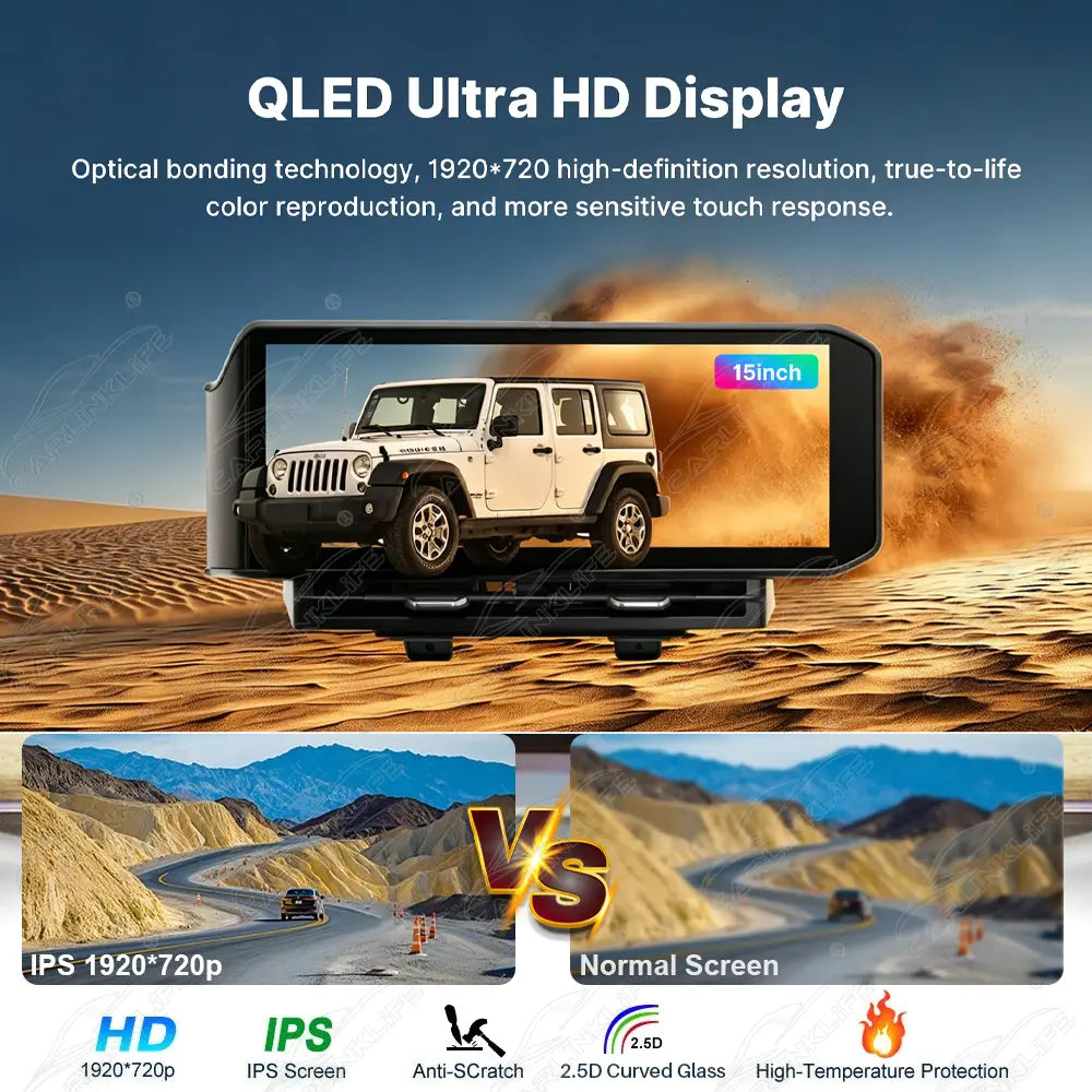 Jeep Wrangler JL (2018-2023) 15" Android Car Screen Upgrade with Wireless CarPlay & Android Auto | OEM Style Car Stereo