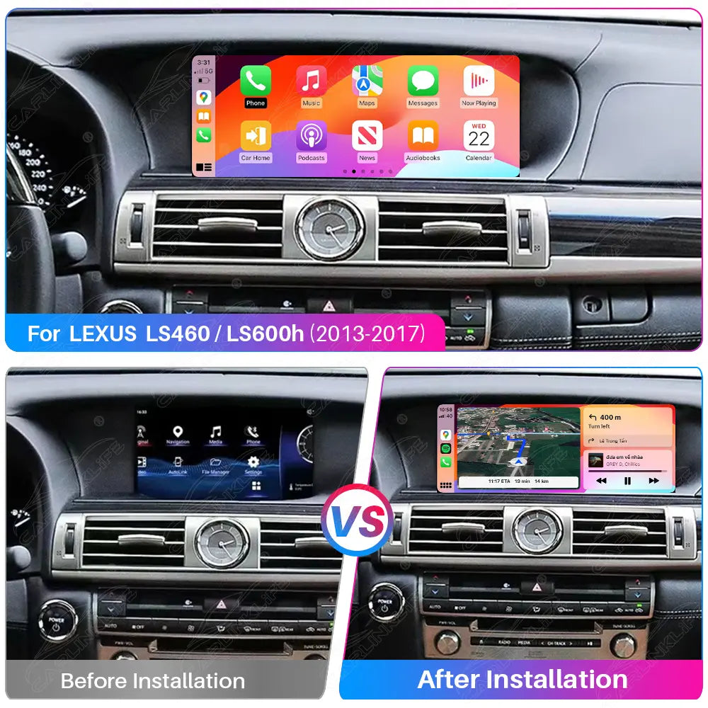 Lexus LS460 LS600h 2013–2017 12.3" Android Car Stereo Apple CarPlay Android Auto Screen Upgrade