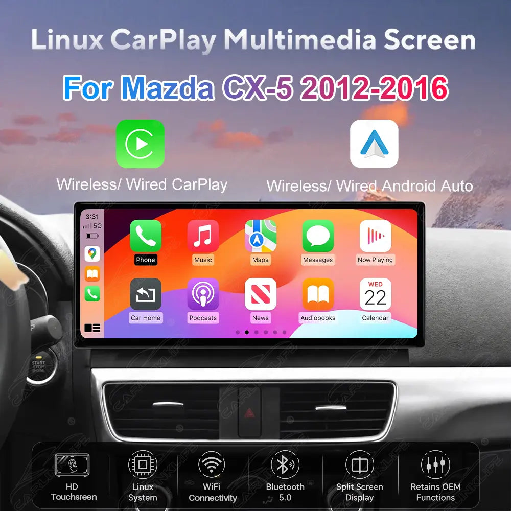 Mazda CX-5 (2012–2016) Linux Wireless CarPlay & Android Auto Screen Upgrade