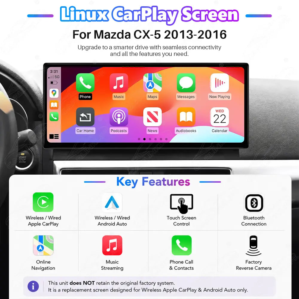 Mazda CX-5 (2012–2016) Linux Wireless CarPlay & Android Auto Screen Upgrade