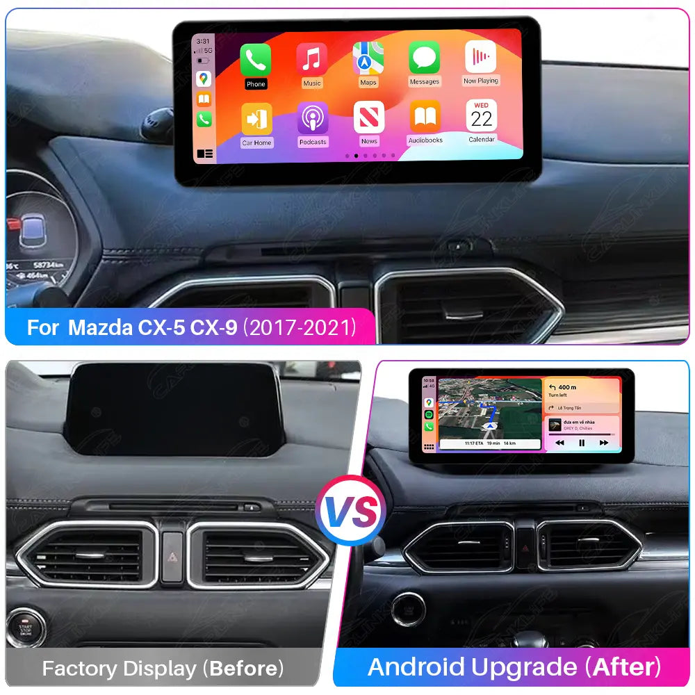 Mazda CX-5 CX-9 (2017–2021) 12.3" Android Car Screen Upgrade with Wireless CarPlay & Android Auto | Retains OEM System