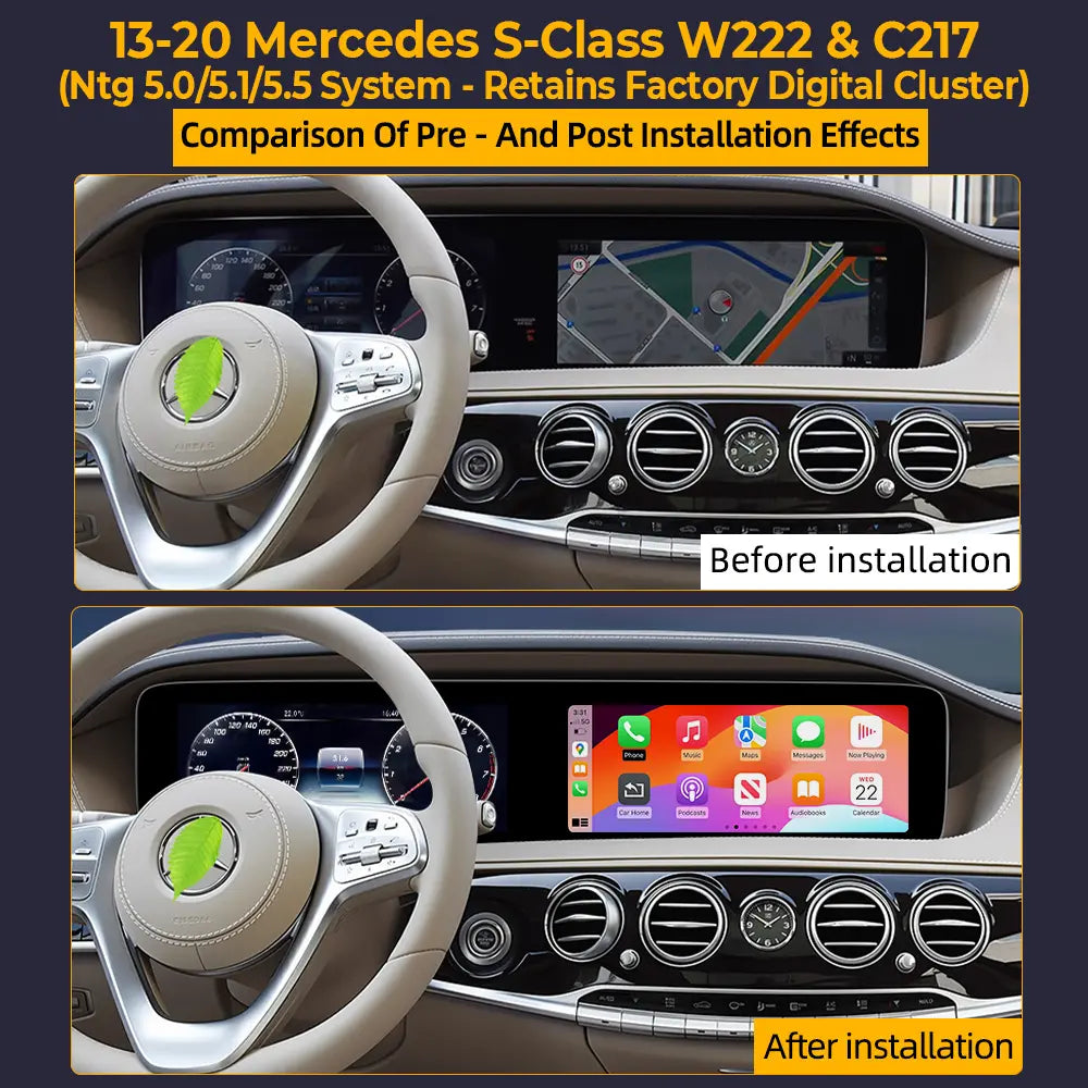 Mercedes-Benz S-Class W222/C217 (2013–2020) 12.3" Dual Screen Android Upgrade | Wireless CarPlay & Android Auto | OEM LCD Cluster Retained