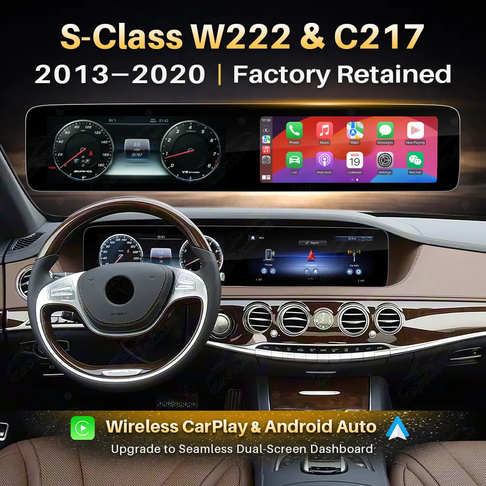 Mercedes-Benz S-Class W222/C217 (2013–2020) 12.3" Dual Screen Android Upgrade | Wireless CarPlay & Android Auto | OEM LCD Cluster Retained