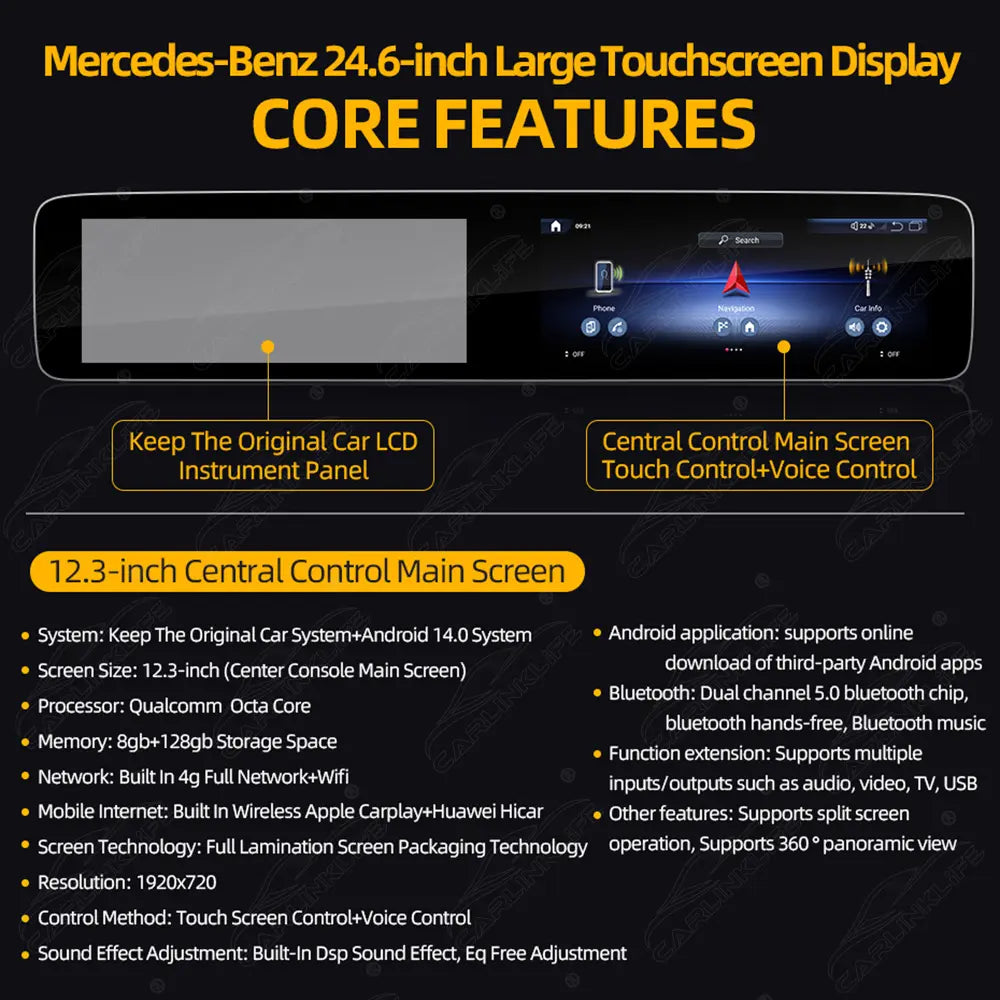 Mercedes-Benz E-Class W213 (2016–2020) 12.3" Dual Screen Android Upgrade | Wireless CarPlay & Android Auto | OEM LCD Cluster Retained
