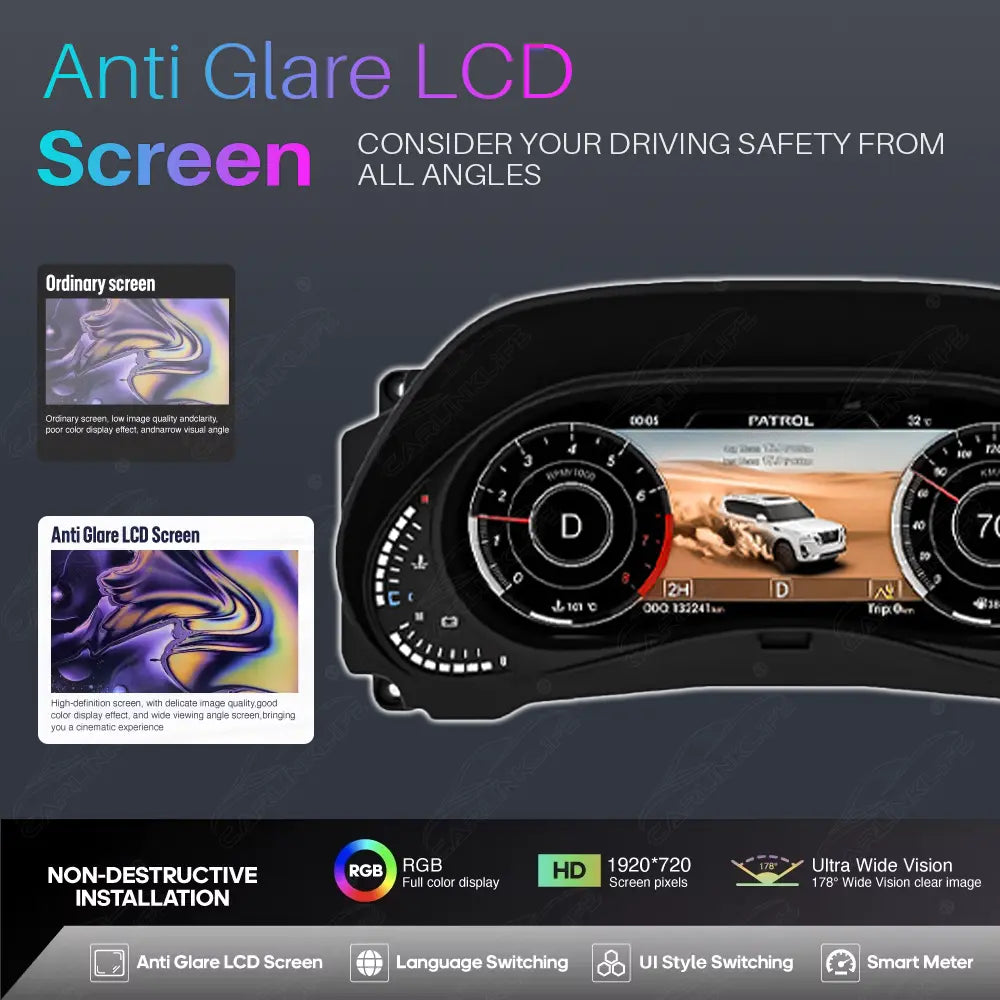 12.3" LCD Digital Cluster For Nissan Patrol Y62 2008-2022 Linux Dashboard Gauge Cluster