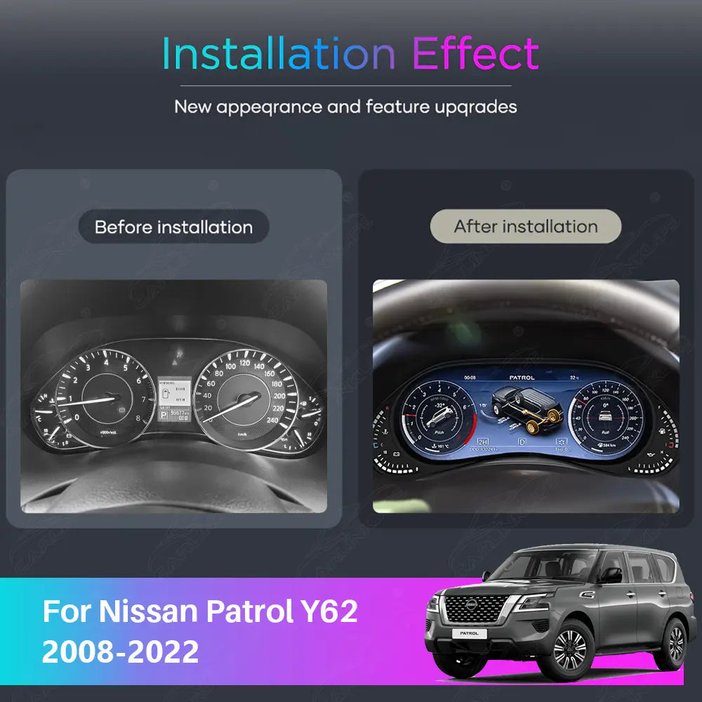 12.3" LCD Digital Cluster For Nissan Patrol Y62 2008-2022 Linux Dashboard Gauge Cluster