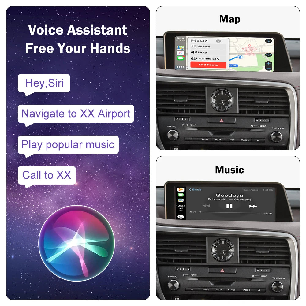 Wireless Apple CarPlay Interface for 12.3 inch Lexus RX LX GS ES 2016-2021 Android Auto Upgrade Module