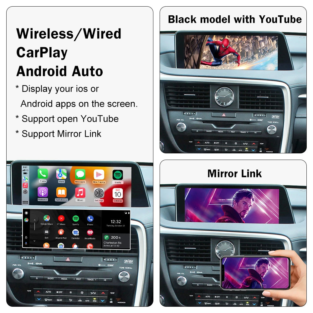 Wireless Apple CarPlay Interface for 12.3 inch Lexus RX LX GS ES 2016-2021 Android Auto Upgrade Module