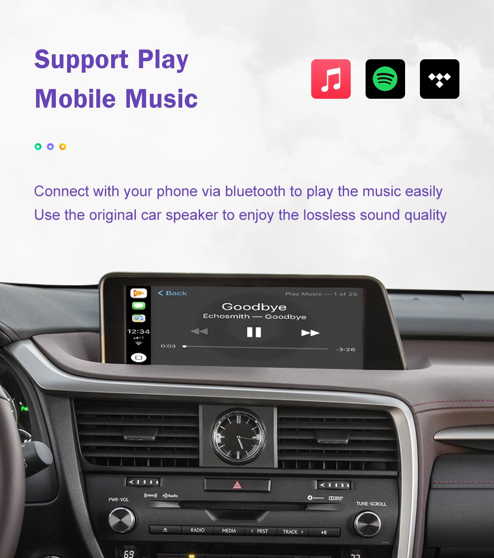 Wireless Apple CarPlay Interface for 12.3 inch Lexus RX LX GS ES 2016-2021 Android Auto Upgrade Module