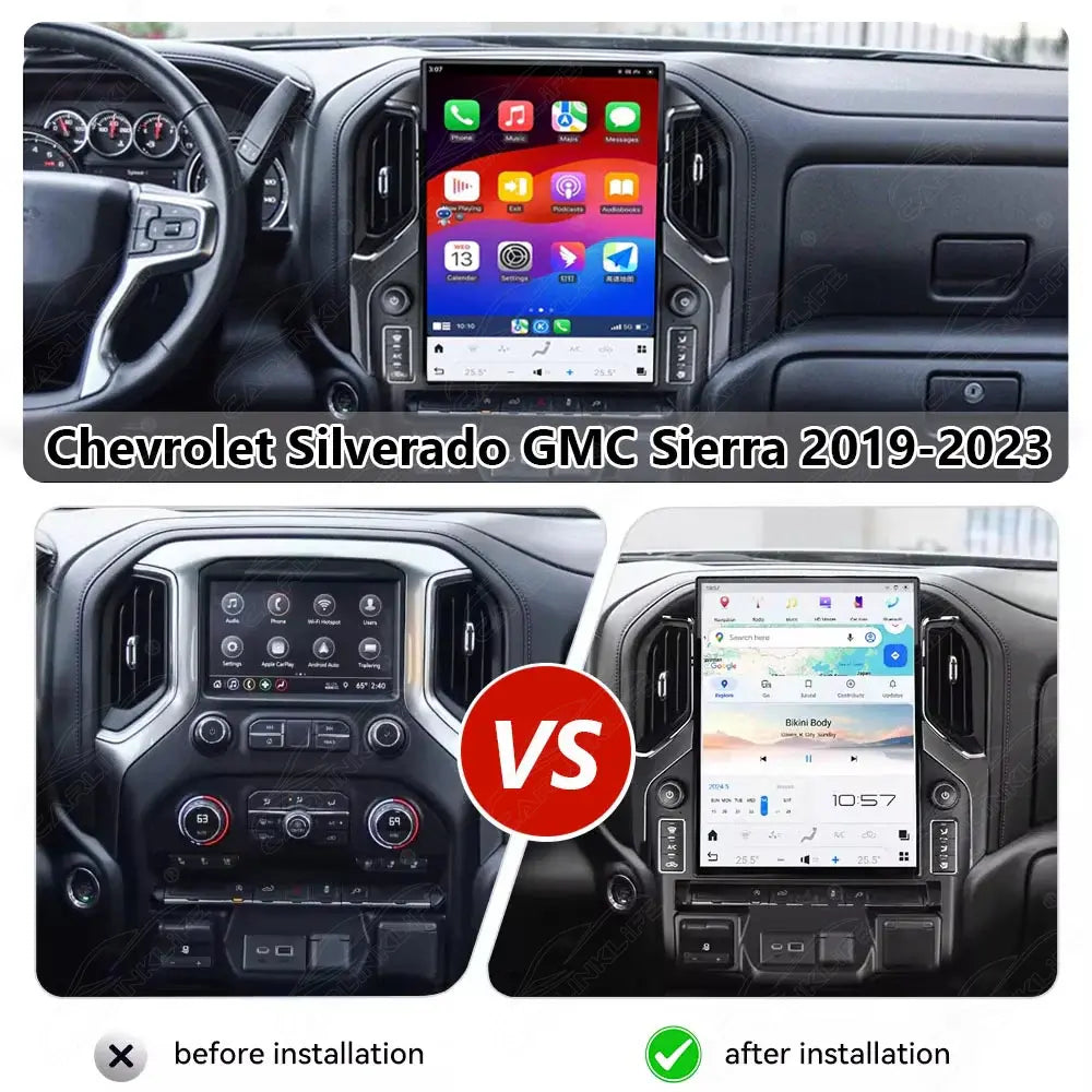 Chevrolet Silverado GMC Sierra 2019-2024 Android 13 IPS 2K Touch Screen GPS Navigation Video Player Support Carplay