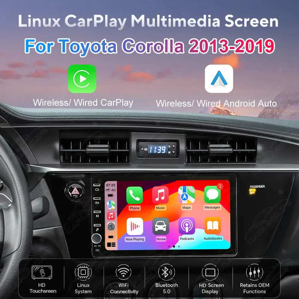 Toyota Corolla (2013–2019) 8" Linux Wireless CarPlay & Android Auto Screen Upgrade