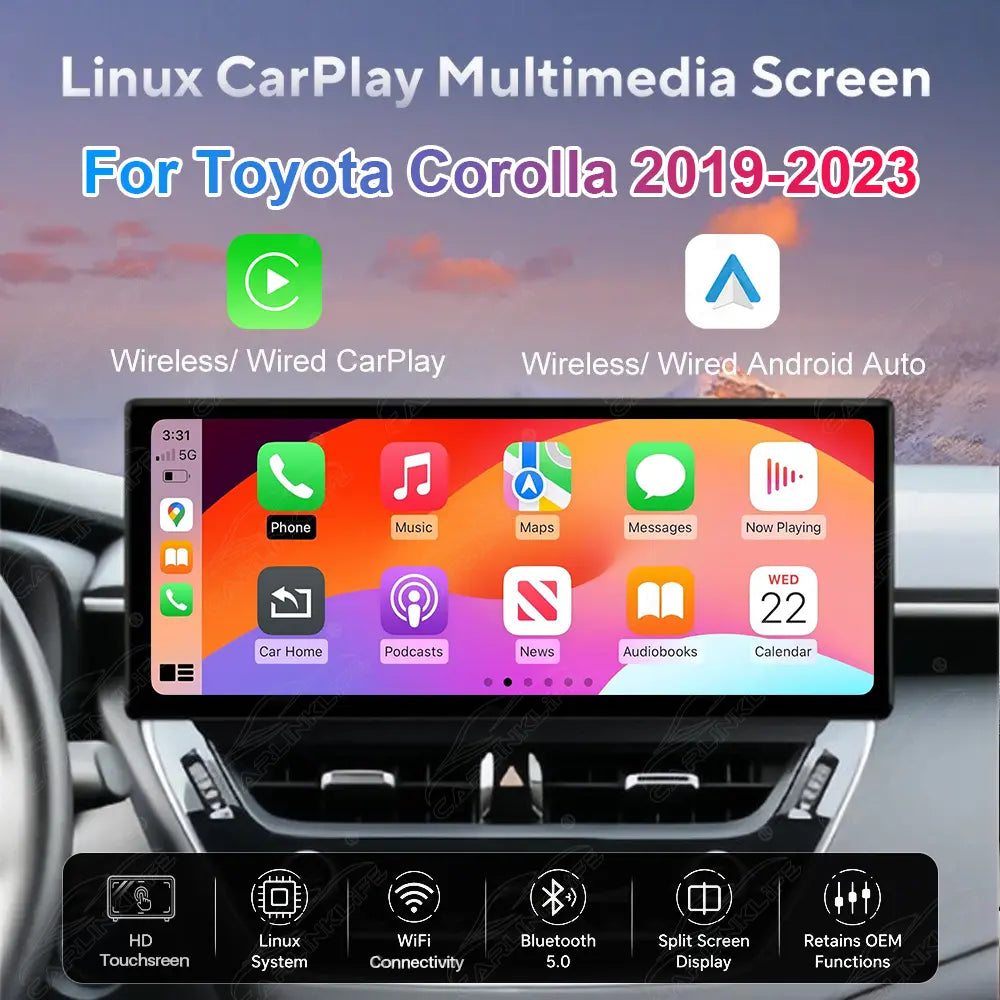 Toyota Corolla (2019–2023) Linux Wireless CarPlay & Android Auto Screen Upgrade