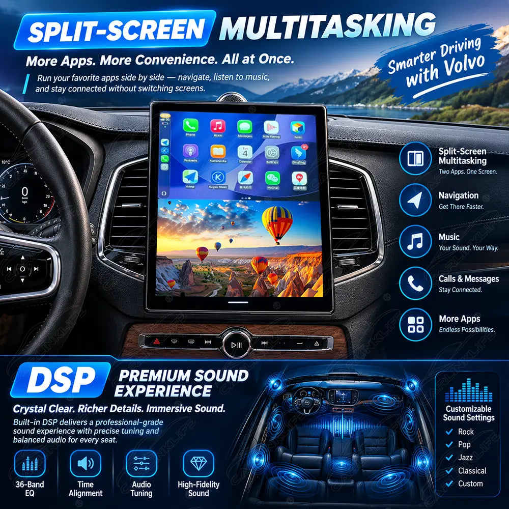 Volvo XC90 XC60 XC40 S60 S90 V60 V90 (2017-2027) 12.1" Android Car Screen Upgrade with Wireless CarPlay & Android Auto