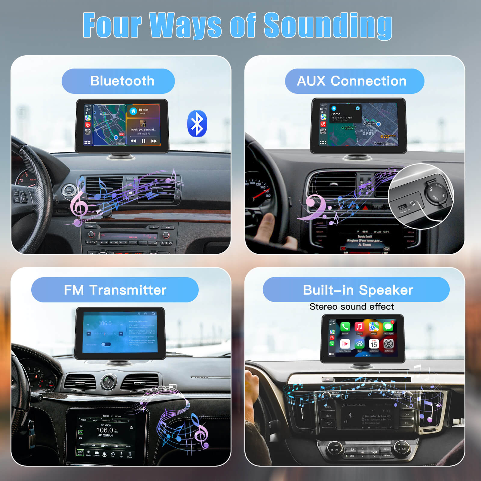 Carlinklife 7 Inch Wireless CarPlay Android Auto Touch Screen Car Radio Portable CarPlay Screen Multimedia Player