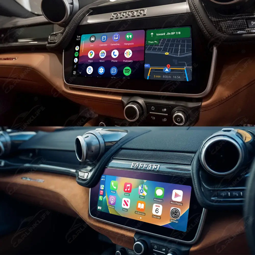 Wireless Apple Carplay & Android Auto for Ferrari 458 (F142) 488 (F142M) F12Berlinetta (F152) F8 (F142MFL) 812 Superfast (F152M) GTC4Lusso (F151M) Portofino (F164) Roma (F169) 296 (F171) SF90 (F173) California T (F149M) 2009-2025