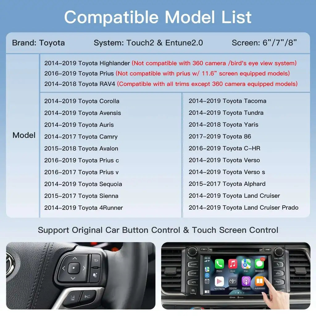 Wireless Apple Carplay/Android Auto Module For TOYOTA Touch2 Entune2.0 Highlander Tundra Sienna Prius Yaris Camry CHR