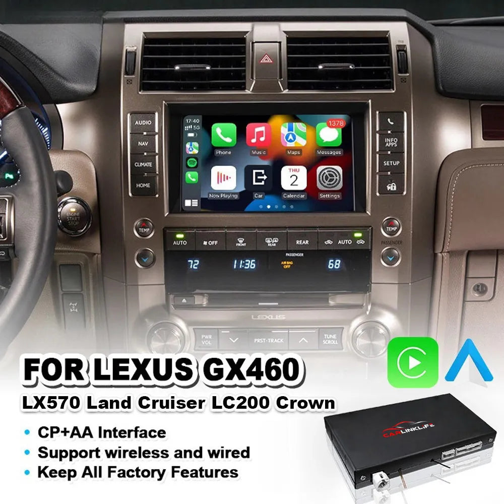 Wireless CarPlay Module for 2013-2021 Lexus GX460 LX570 Land Cruiser LC200 Crown with Android Auto