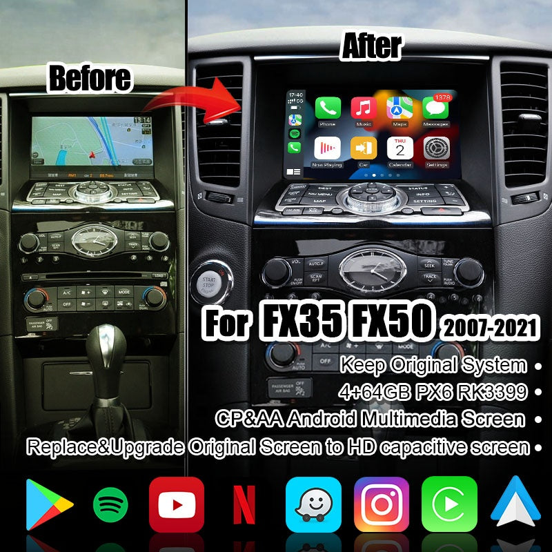 Wireless Apple Carplay/Android Auto for Infiniti FX35 FX50 G37 M45 QX60 Q70 GT-R Nissan Patrol 370Z 2008-2021