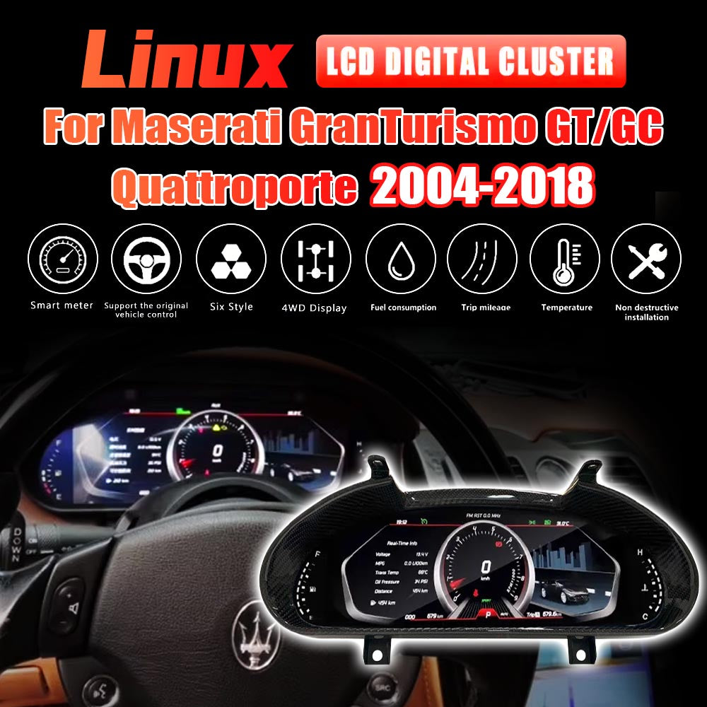 12.3" LCD Digital Cluster For Maserati GranTurismo GT/GC Quattroporte 2004-2018 Linux Digital LCD Dashboard Instrument Gauge Cluster