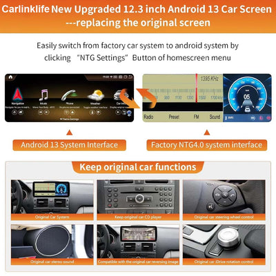 Android 13 Car Radio Touchscreen 12.3'' Car Stereo for Mercedes Benz C Class W204 GLK X204 2008-2015