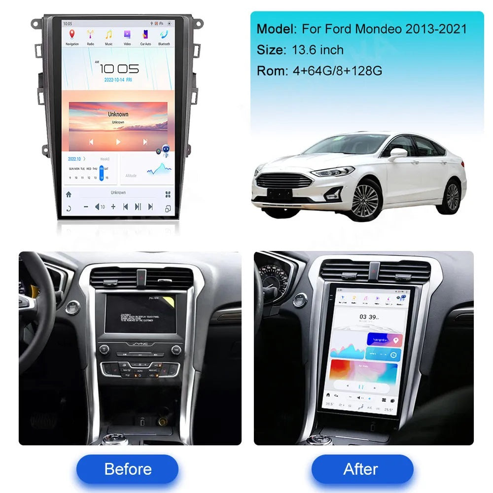 Ford Fusion Mondeo 2013-2020 Stereo Replacement Tesla Style Screen Built-in Carplay/Android Auto