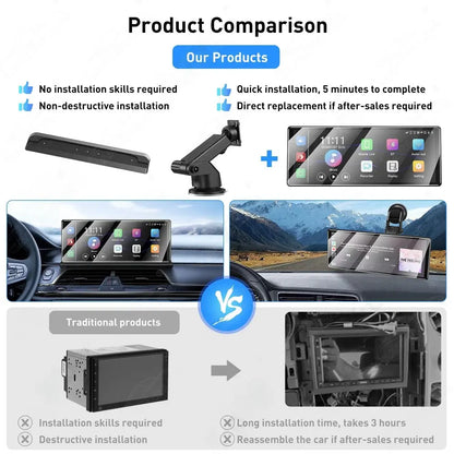 11.3" Wireless CarPlay & Android Auto Dash Cam 4K Dashboard Video Recorder Car Radio Portable Multimedia Player