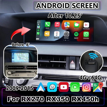 10.25 Inches Android Screen Display for Lexus RX270 RX350 RX450H 2009 ...
